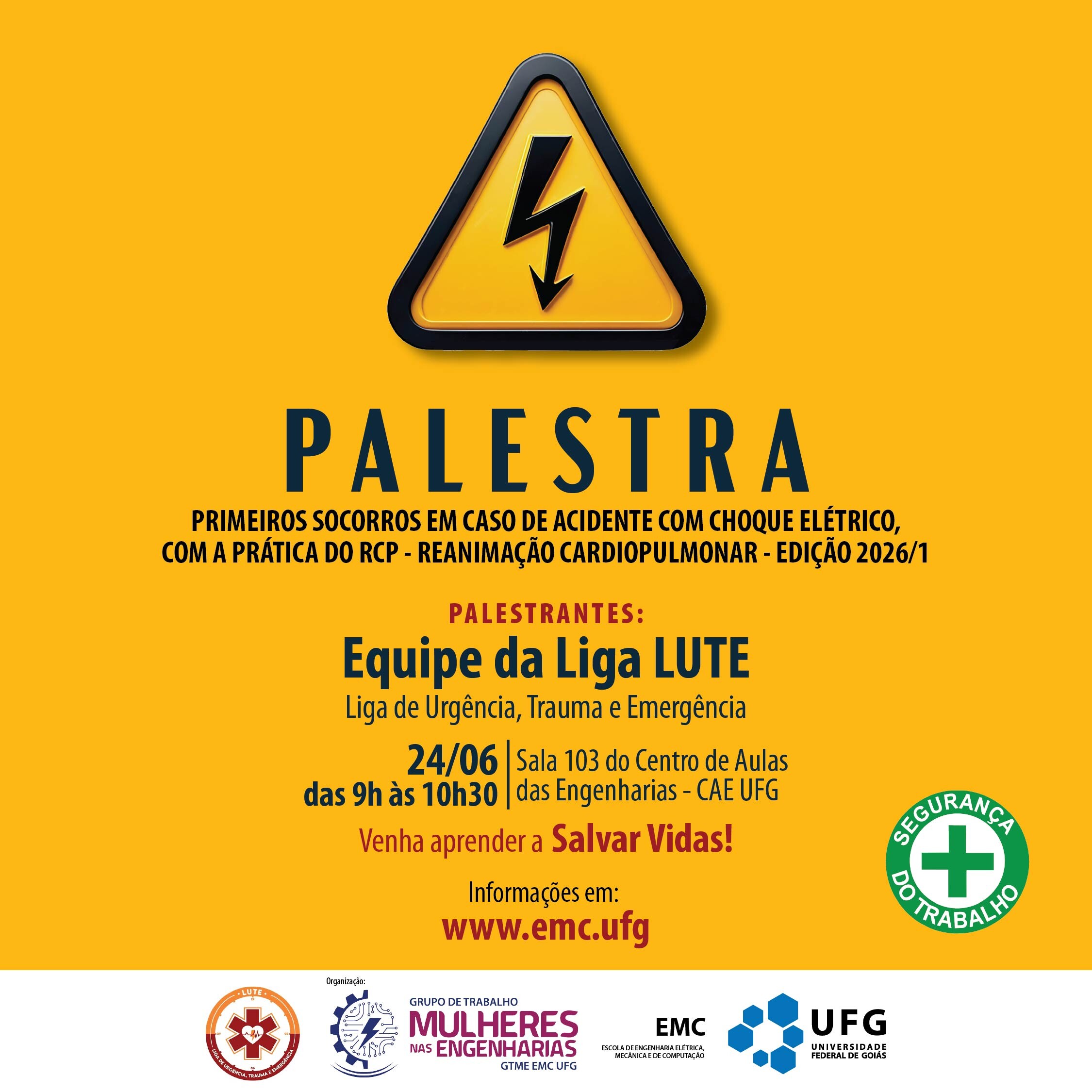 Imagem da publicação: 🚑 Palestra 'Primeiros Socorros em caso de acidente com choque elétrico' (UFG)