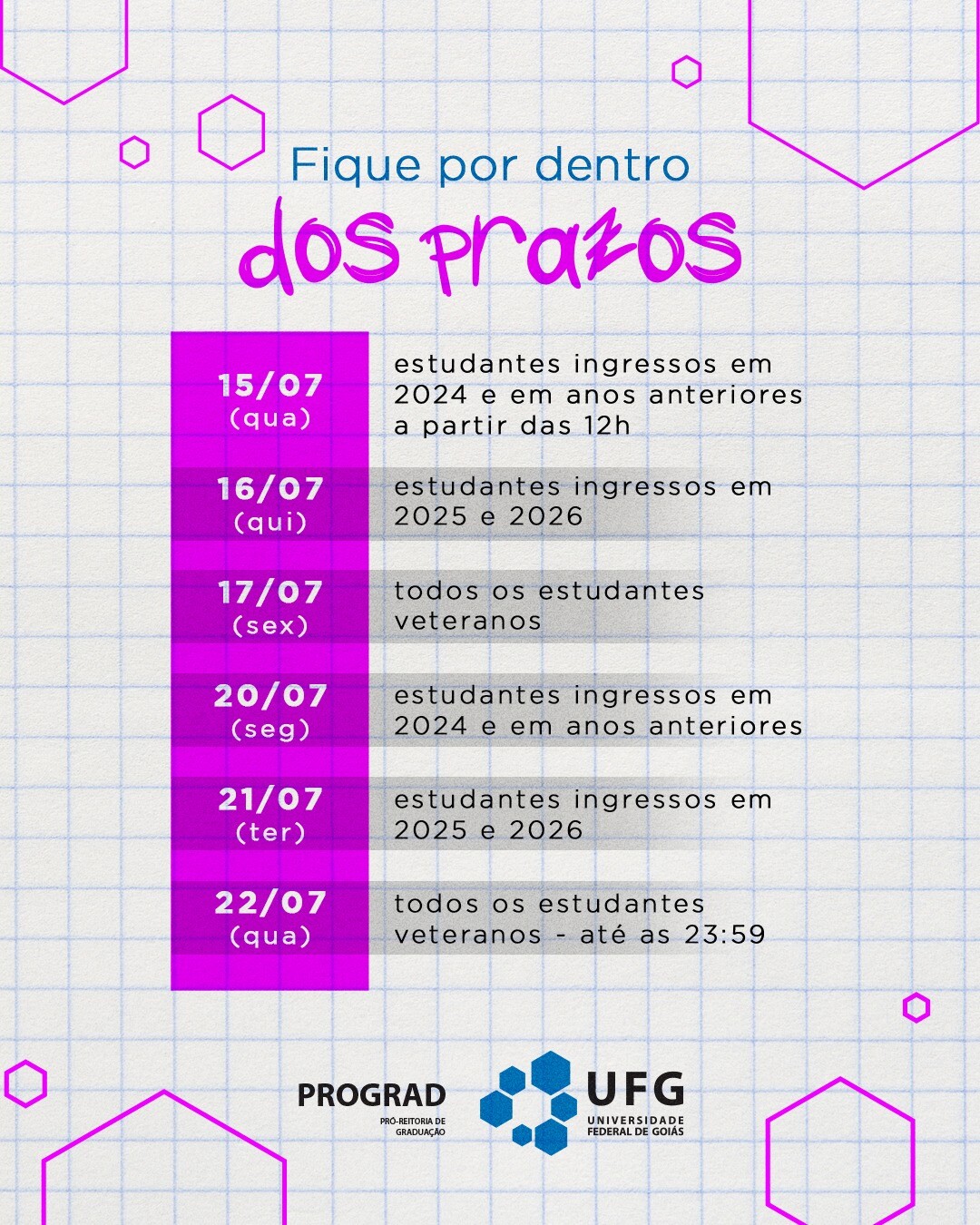 Imagem da publicação: Estudantes veteranos: matrículas começam no dia 15/7