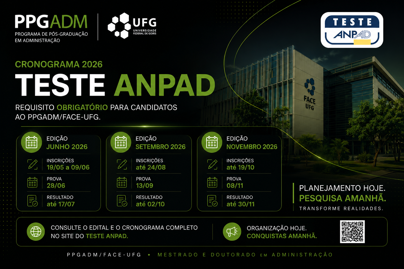 Imagem da publicação: 🎓 Cronograma do teste ANPAD 2026 — PPGADM/UFG