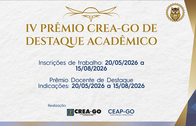 Imagem da publicação: IV Prêmio Crea-GO de Destaque Acadêmico