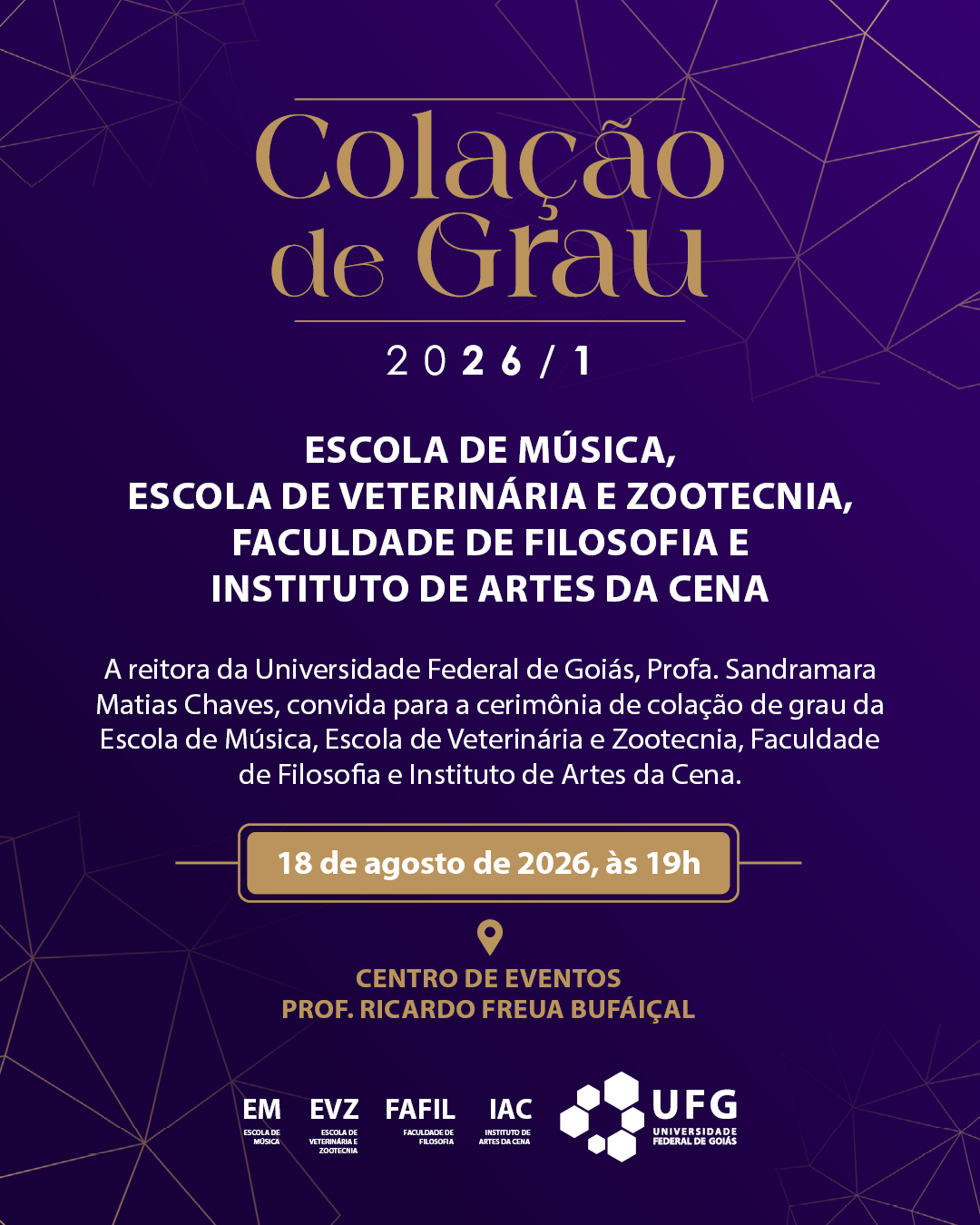 Imagem da publicação: Colação de grau 2026/1: Escola de Música, Veterinária, Filosofia e Artes da Cena