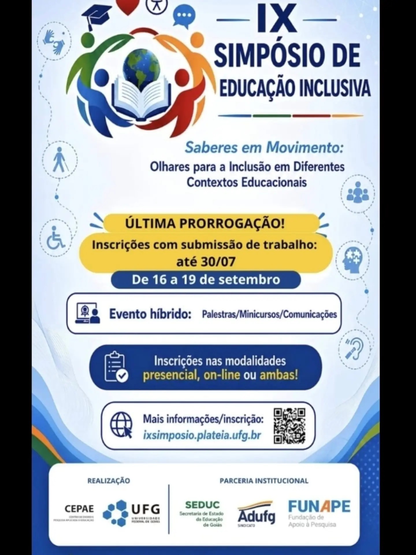 Imagem da publicação: IX Simpósio de Educação Inclusiva do CEPAE/UFG: inscrições prorrogadas