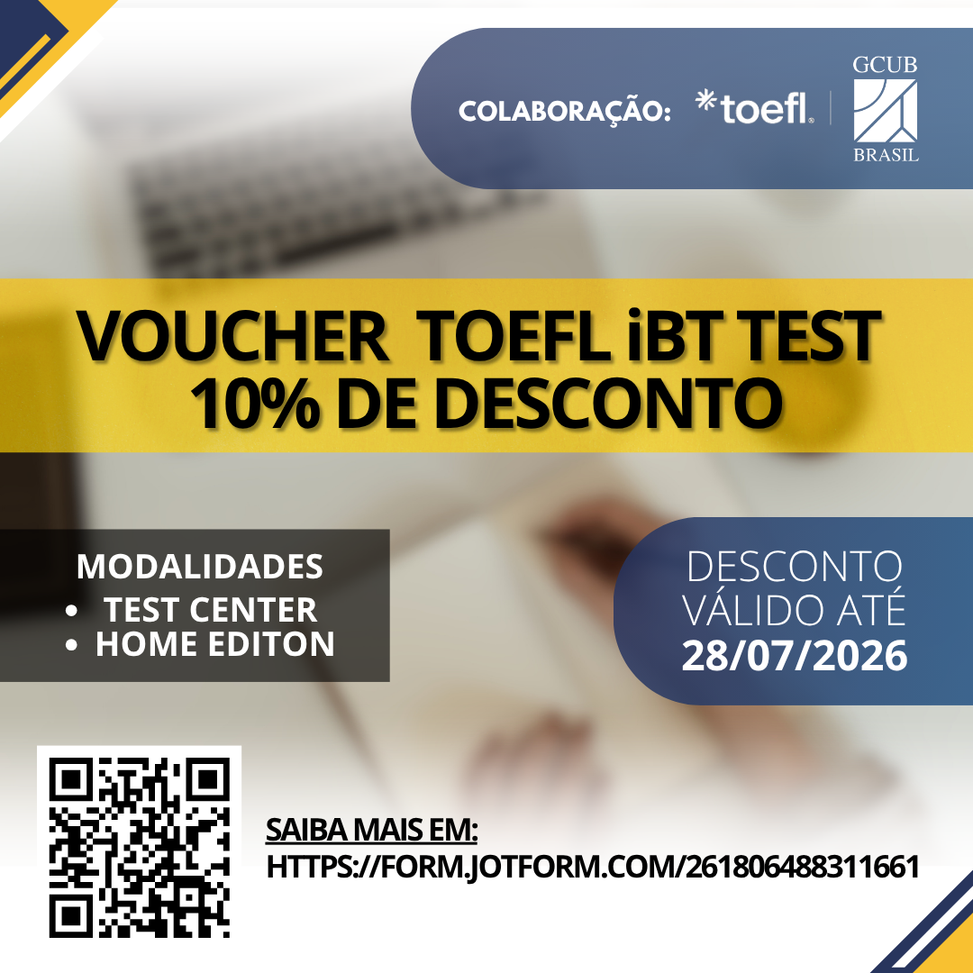 Imagem da publicação: Voucher de 10% de desconto para o TOEFL iBT e TOEFL iBT Home Edition