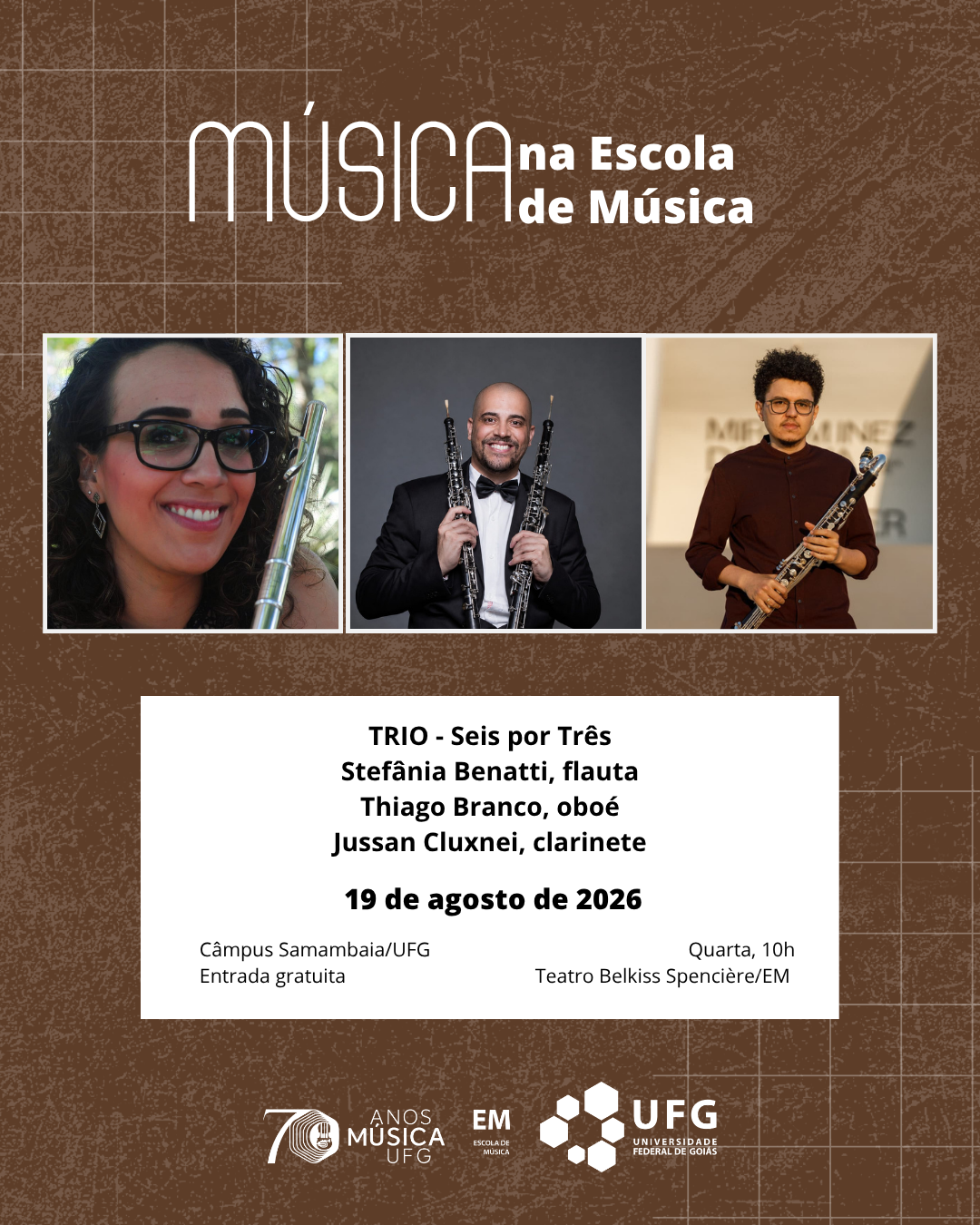 Imagem da publicação: 🎵 Trio Seis por Três: flauta, oboé e clarinete na Escola de Música