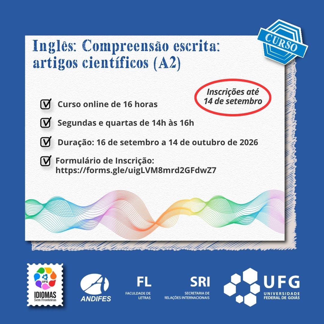Imagem da publicação: Curso IsF: Inglês — Compreensão Escrita: Artigos Científicos (A2) · inscrições até 14/09
