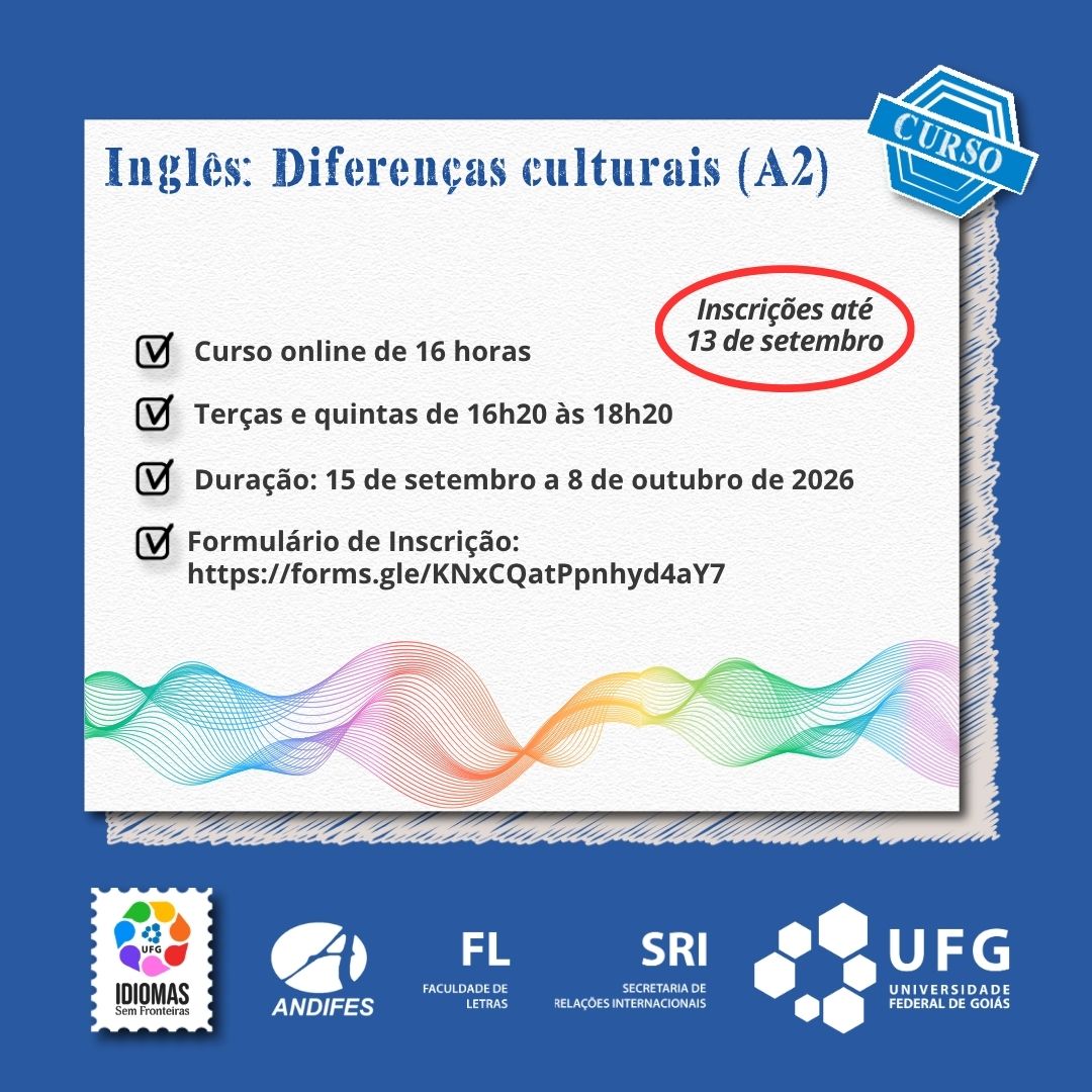 Imagem da publicação: Curso IsF: Inglês — Diferenças Culturais (A2) · inscrições até 13/09