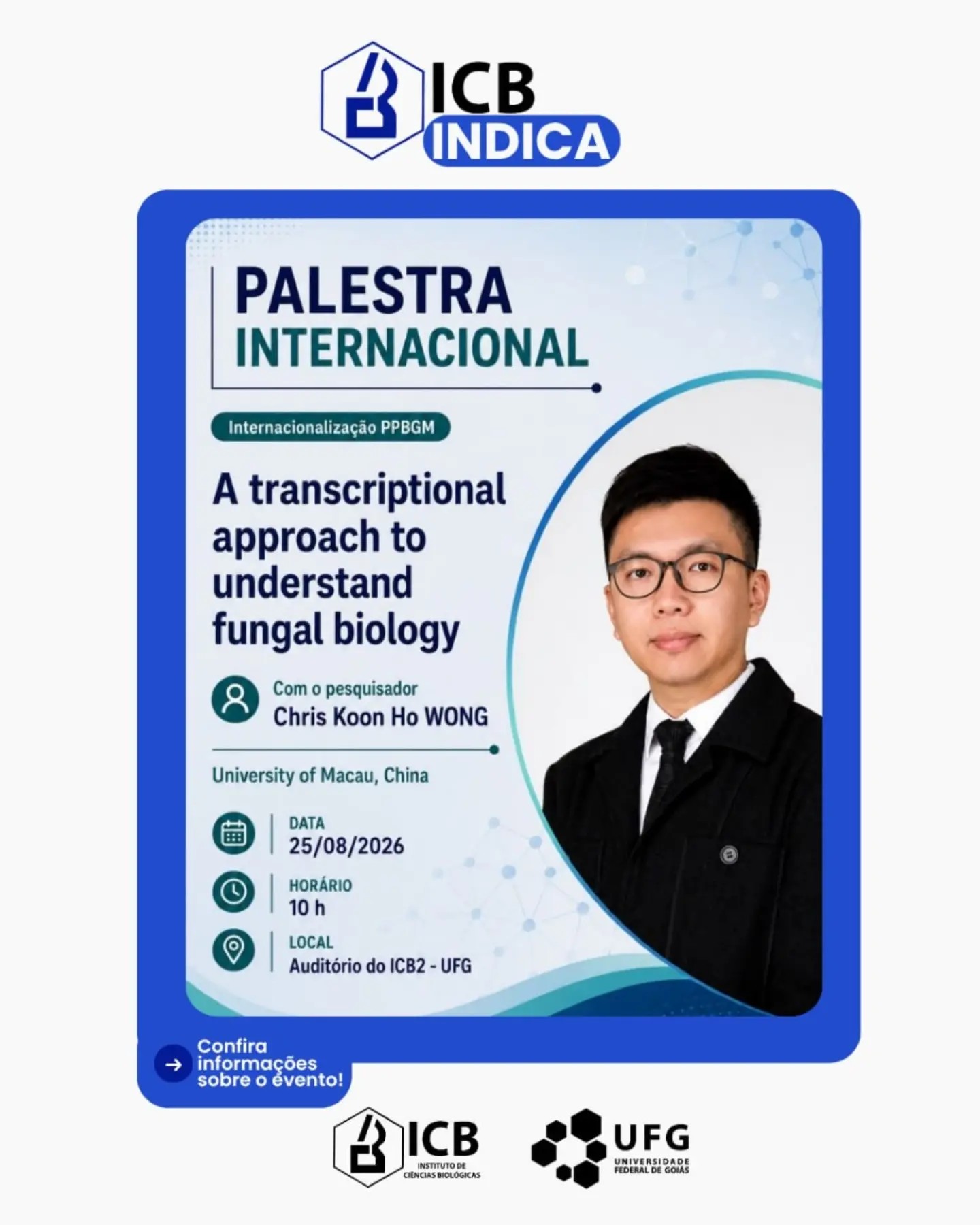 Imagem da publicação: 🔬 Palestra internacional: abordagem transcricional em fungos — Chris Wong