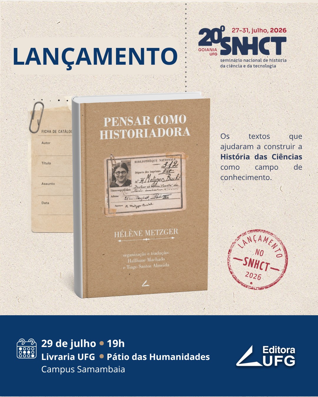 Imagem da publicação: Lançamento de 'Pensar como historiadora' pela Editora UFG