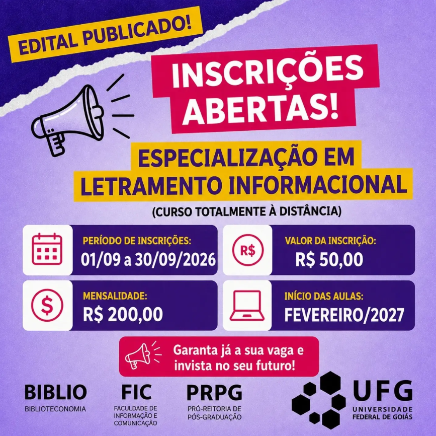 Imagem da publicação: Especialização em Letramento Informacional recebe inscrições até 30/09