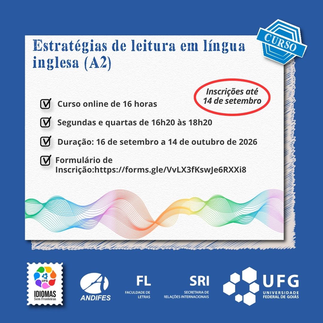Imagem da publicação: Curso IsF: Inglês — Estratégias de Leitura em Língua Inglesa (A2) · inscrições até 14/09