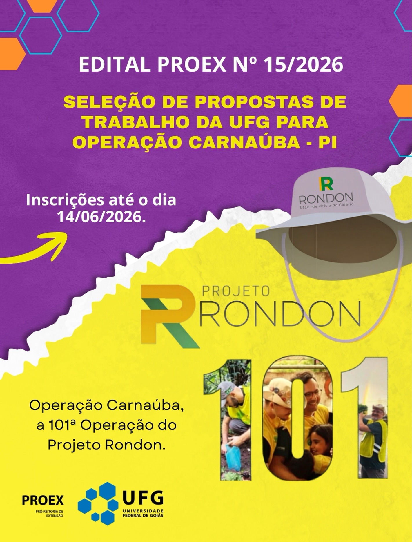 Imagem da publicação: 🚨 Edital PROEX nº 15/2026 — Operação Carnaúba do Projeto Rondon