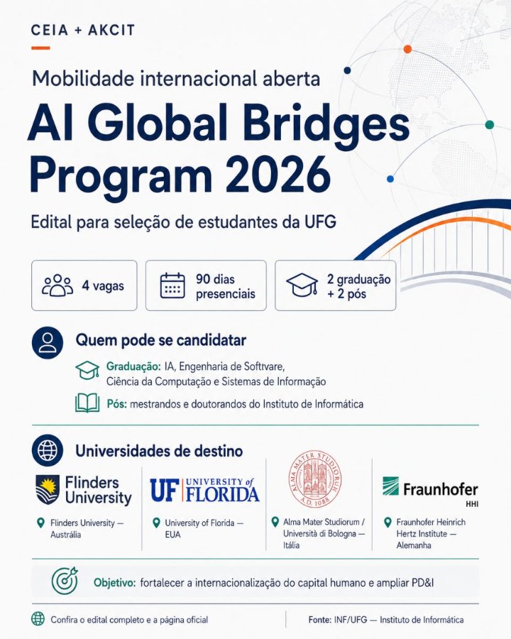 Imagem da publicação: 🚨 Mobilidade internacional aberta! O CEIA (Centro de Excelência em IA)